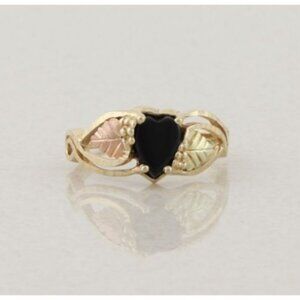 10k Yellow Gold Black Onyx Heart Black Hills Gold Ring Size 7 1/2